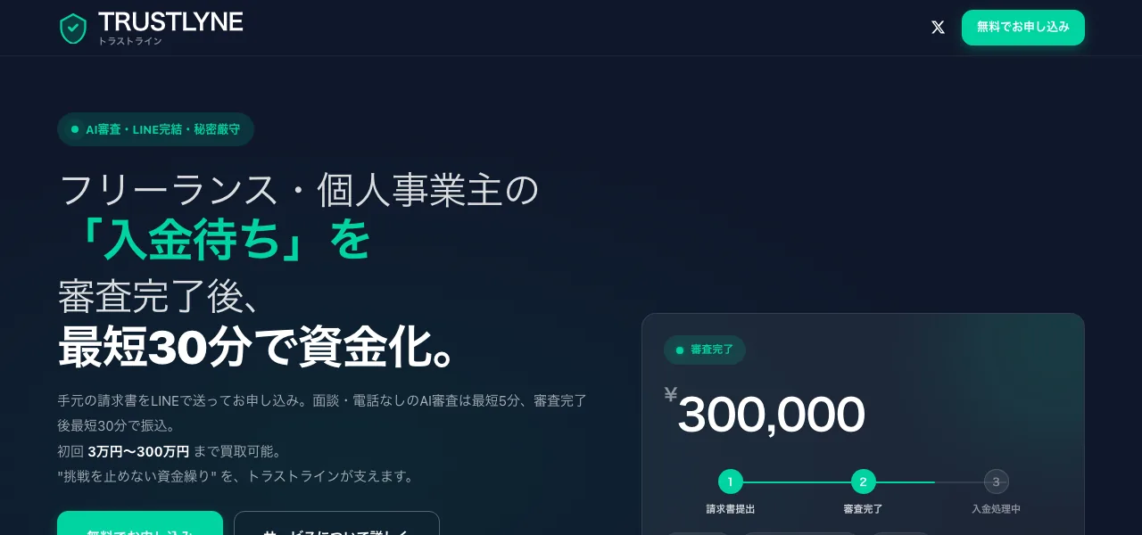 TRUSTLYNE公式サイトの画面